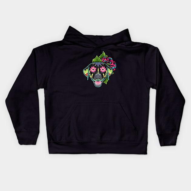 Labrador Retriever in Black - Day of the Dead Sugar Skull Dog Kids Hoodie by prettyinink